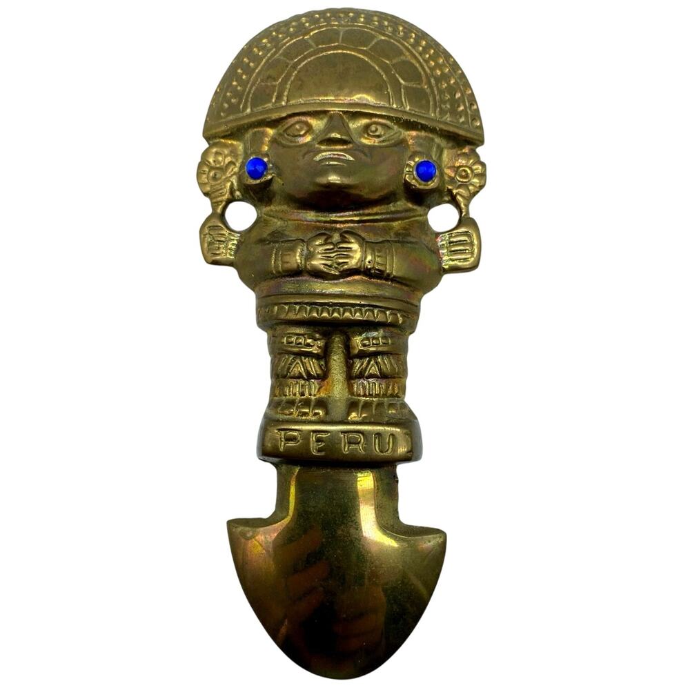 Brass Peru Decor/Machu Picchu Art/Inca Art/Tribal Aztec Designs 6.1" x‎ 2.7"